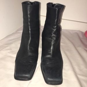 Black soft leather low heel boots